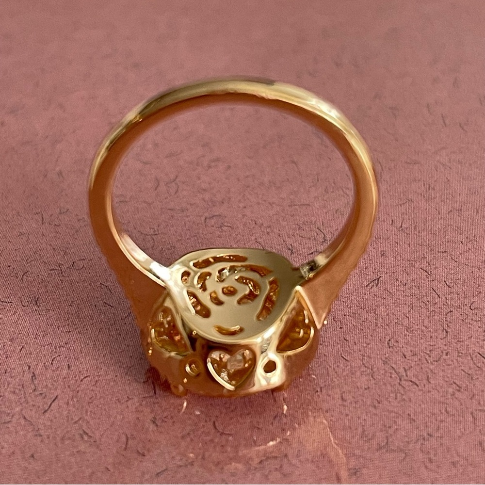 Gorgeous Morganite Cocktail Ring Cubic Zirconia Gold Tone Size 9 - Picture 6 of 9